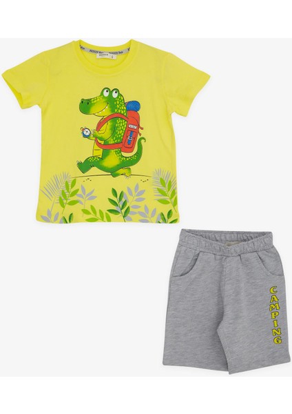 Erkek Çocuk Şortlu Takım Kampçı Timsah Baskılı 2-6 Yaş, Neon Sarı
