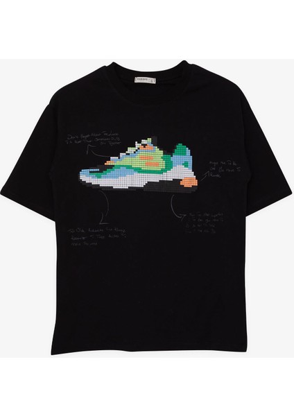 Erkek Çocuk Tişört Renkli Ayakkabı Baskılı 9-16 Yaş, Siyah