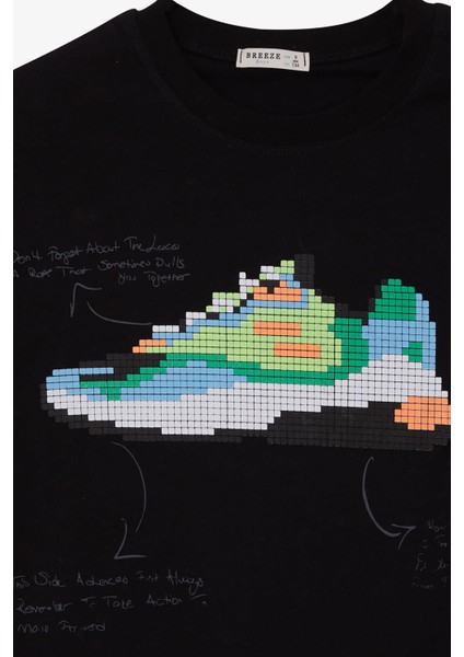 Erkek Çocuk Tişört Renkli Ayakkabı Baskılı 9-16 Yaş, Siyah modelleri