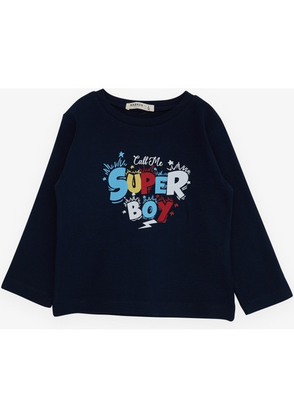 Erkek Çocuk Uzun Kollu Tişört Yazı Baskılı 1-4 Yaş, Lacivert fırsatları