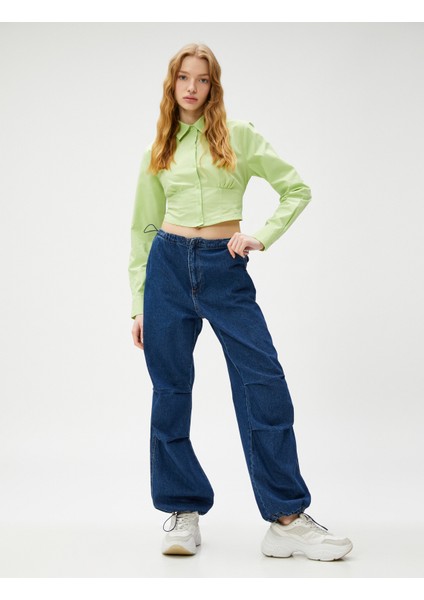 Crop Poplin Gömlek Uzun Kollu Beli Korseli Düğmeli Pamuklu fiyatları