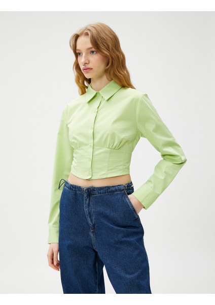 Crop Poplin Gömlek Uzun Kollu Beli Korseli Düğmeli Pamuklu modelleri