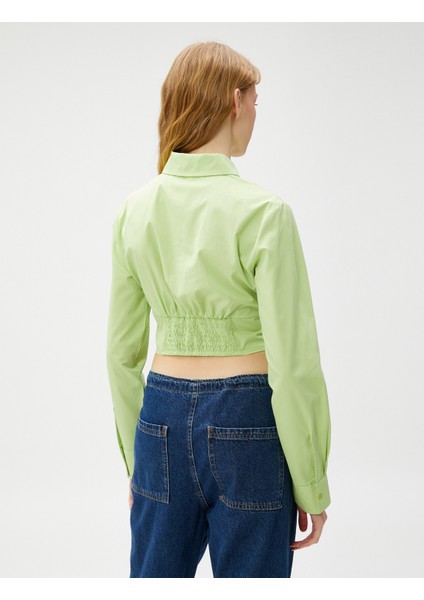 Crop Poplin Gömlek Uzun Kollu Beli Korseli Düğmeli Pamuklu fırsatları