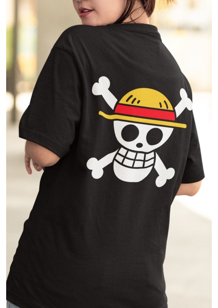 Anime One Piece Hasır Şapka Korsanları Ön - Arka Baskılı Tişört