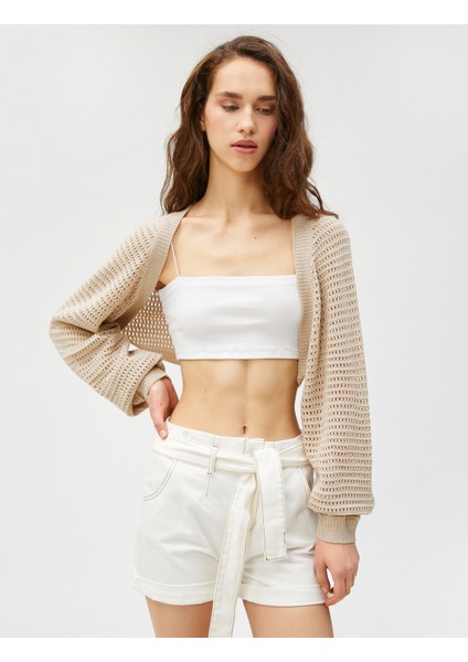 Crop Hırka Uzun Kollu Ajurlu