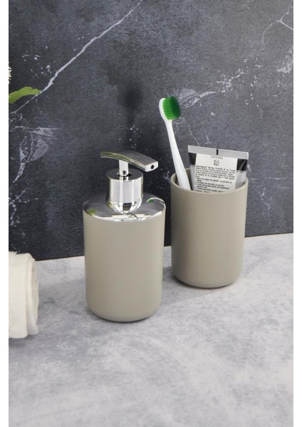 2'li Set Bej, Diş Fırçalık Ve Sıvı Sabunluk - Brasil Model