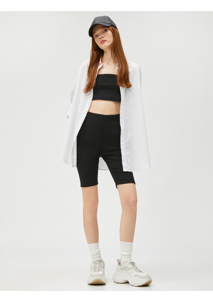 Kısa Tayt Fitilli Beli Lastik Detaylı