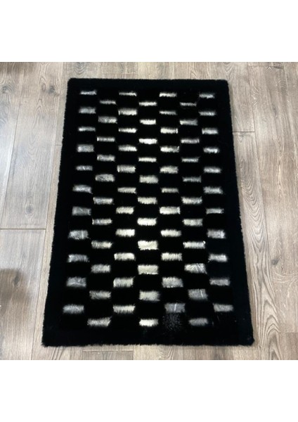Siyah Parçalı Peluş Halı 80 x 150 cm