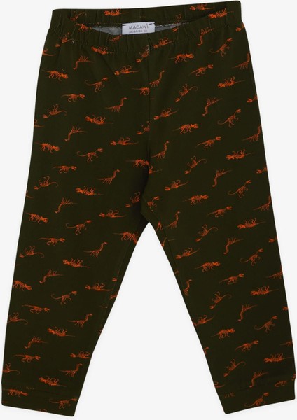 Macawı Erkek Çocuk Pijama Takımı Dinozor Desenli 3-7 Yaş, Koyu Yeşil