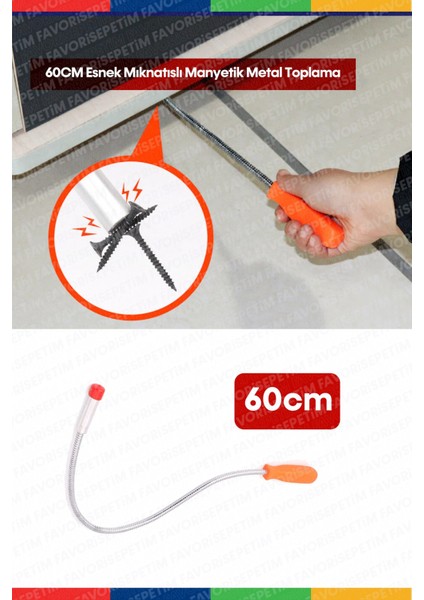 Güçlü Manyetik Teleskopik 60 Cm Pikap Mıknatıslı Somun ve Cıvata Toplama Plastik Saplı Esnek Çubuk