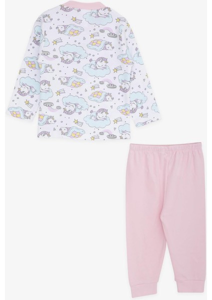 Kız Bebek Pijama Takımı Uykucu Unicorn Desenli 4 Ay-1 Yaş, Beyaz