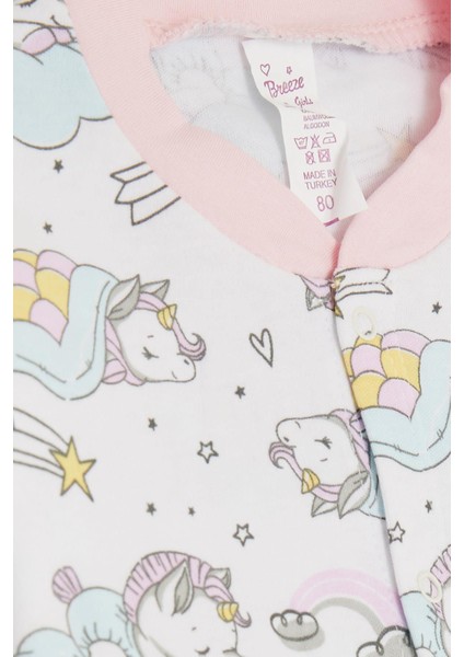 Kız Bebek Pijama Takımı Uykucu Unicorn Desenli 4 Ay-1 Yaş, Beyaz