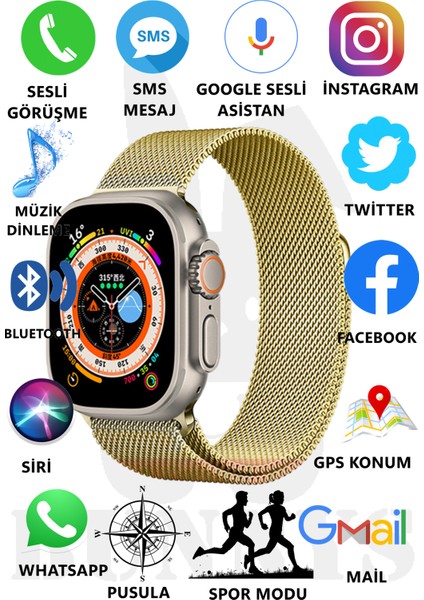 Metal Kordonlu Akıllı Saat Watch 8 Ultra Max Sesli Görüşme Ios Android Uyumlu Akıllı Saat Ultra