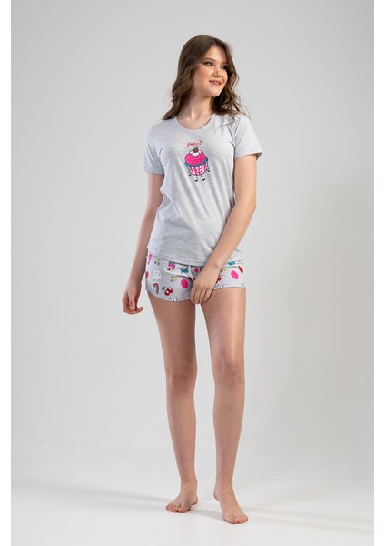 Pamuklu Kadın Kısa Kol Etegi Şortlu Pijama Takım modelleri
