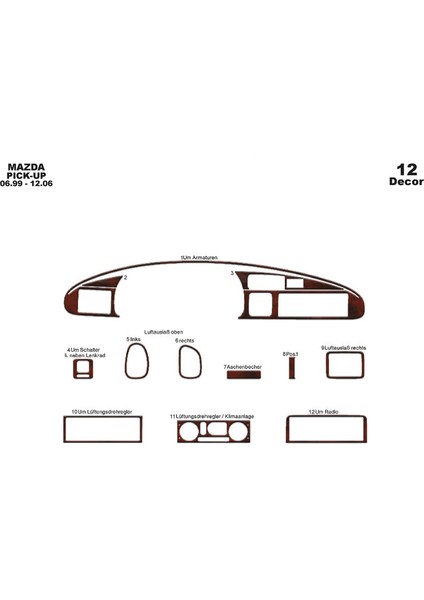 Meriç® Mazda Pick-Up Ön Torpido Kaplama Maun 12 Parça 1999-2006 fiyatları