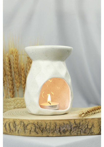 Buhurdanlık Seramik Ananas Simli Beyaz Buhurdanlık Tütsülük 3 Adet Mum Hediyeli