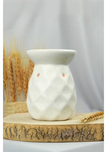 Buhurdanlık Seramik Ananas Simli Beyaz Buhurdanlık Tütsülük 3 Adet Mum Hediyeli modelleri