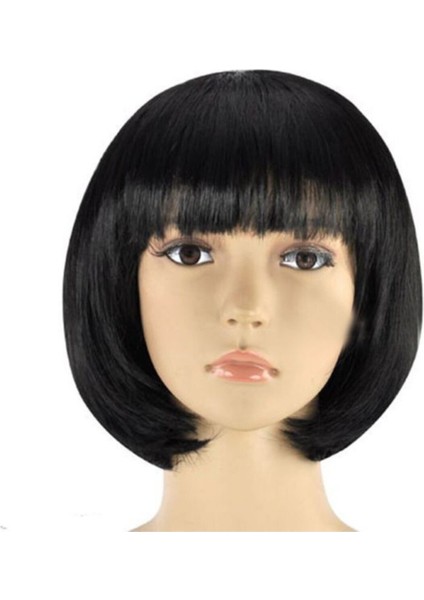 Siyah Renk Parti Peruğu Küt Saç
