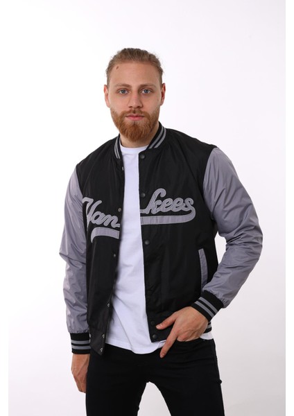 Siyah Yankees Baskılı Ceket F01000