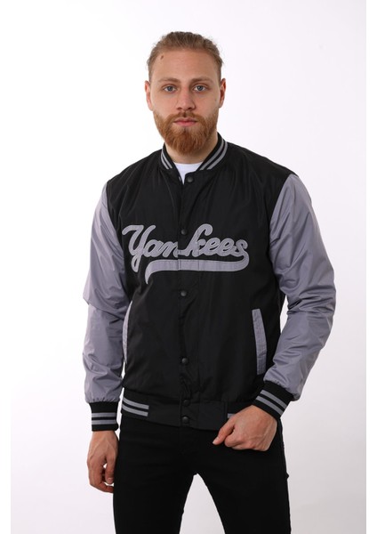 Siyah Yankees Baskılı Ceket F01000 modelleri