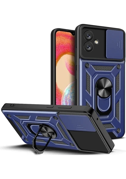 Case 4U Samsung Galaxy A04E Uyumlu Kılıf Kamera Korumalı Sürgülü Yüzüklü Armor Military Tank Lacivert