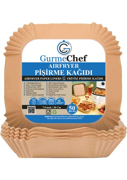 Airfryer Pişirme Kağıdı Kare XXL 120 Adet, Philips Xiaomi Tefal ve Tüm Modeller ile Uyumlu Büyük Boy Taban Çap 20 cm