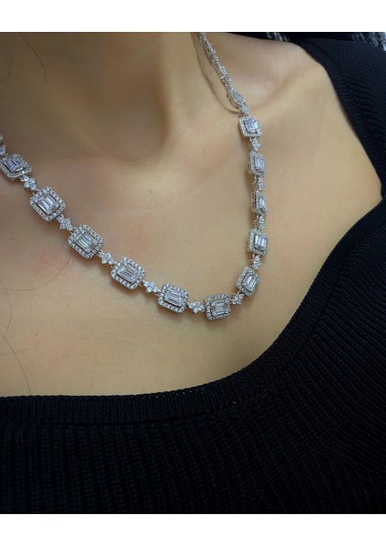 925 Ayar Gümüş Kadın Bagetli Kolye