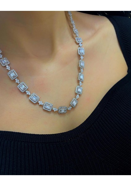 925 Ayar Gümüş Kadın Bagetli Kolye fiyatları