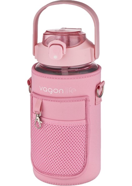 Kılıflı ((Telefon Koyma Yeri)) Taşıma Askılı 1500 ml Pipetli/pipetsiz Kullanım Su Matarası