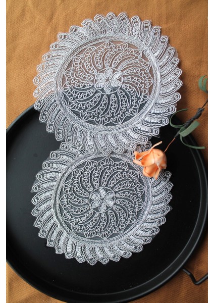 6 Adet Anthemis Chia Gümüş Bardak Altlığı & Kokteyl Peçetesi