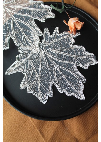 6 Adet Gold Krem Sonbahar Yaprağı Bardak Altlığı & Kokteyl Peçetesi