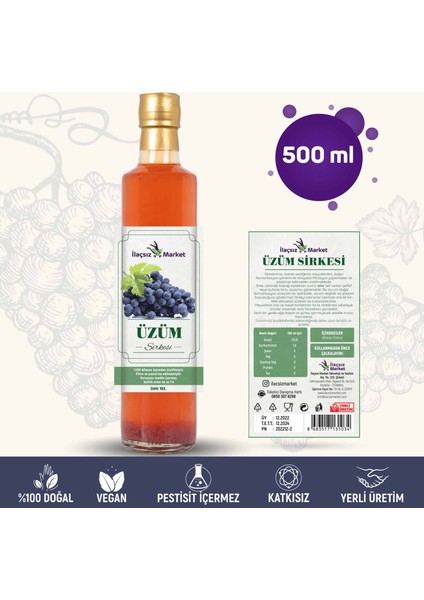 Üzüm Sirkesi / 500 ML (Çok Keskin)
