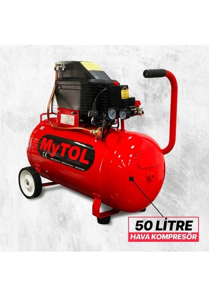 50 Litre Hava Kompresörü 2hp 8bar 15MT Spiral Hortum Havatabancası- Jakları Full- Fırsat Paket