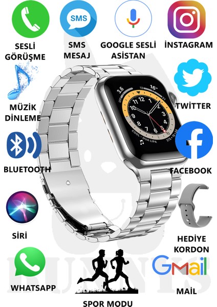 Rabbit Store Watch 8 Pro Metal Kordonlu Akıllı Saat 45MM Nfc Özellikli Bt Çağrı Destekli