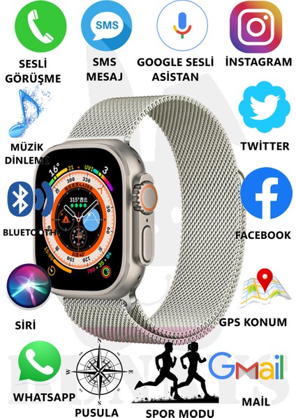 Metal Kordonlu Akıllı Saat Watch 8 Ultra Max Sesli Görüşme Ios Android Uyumlu Akıllı Saat Ultra
