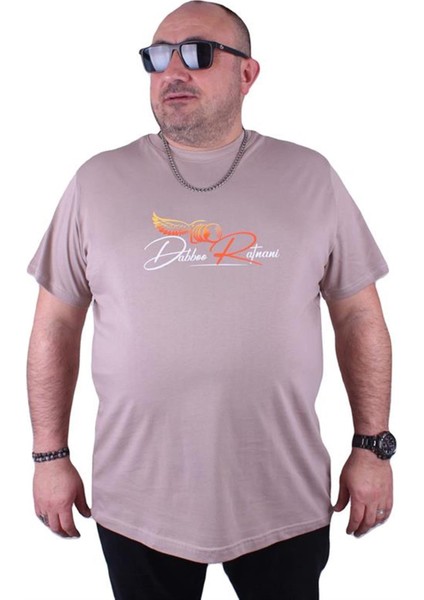 Büyük Beden Sıfır Yaka Tişört Wings 23112 Toprak