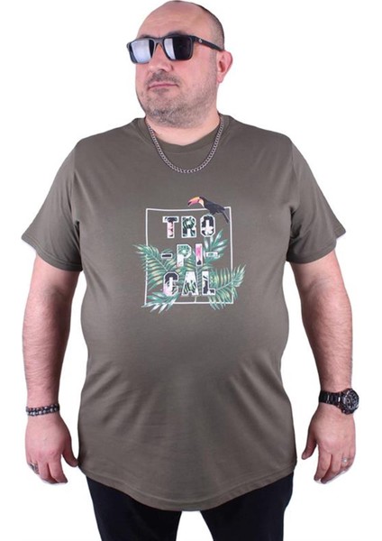 Büyük Beden Sıfır Yaka Tişört Tropical 23114 Hakı