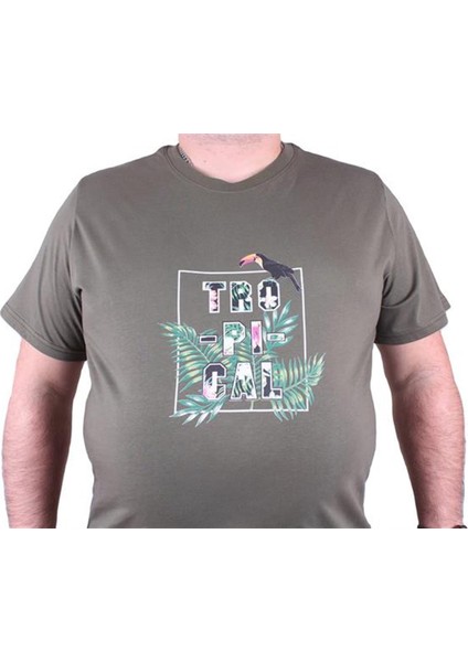 Büyük Beden Sıfır Yaka Tişört Tropical 23114 Hakı modelleri