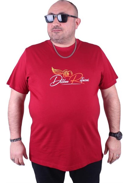 Büyük Beden Sıfır Yaka Tişört Wings 23112 Bordo