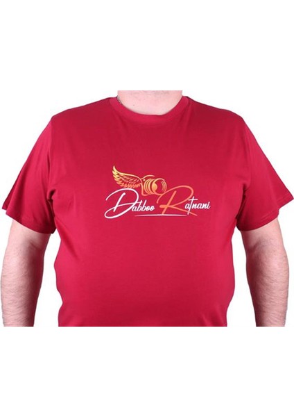 Büyük Beden Sıfır Yaka Tişört Wings 23112 Bordo