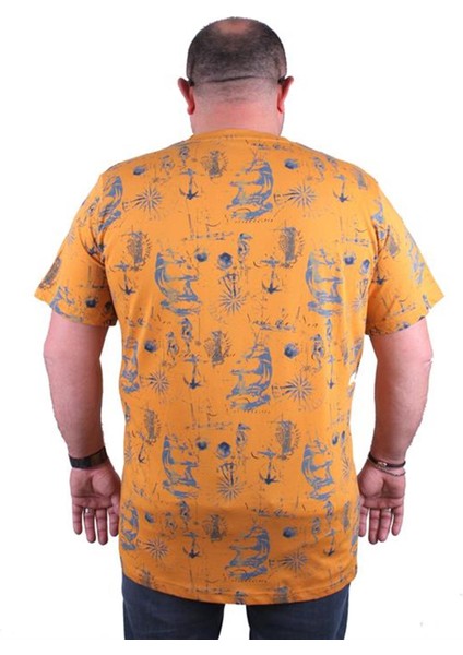 Büyük Beden Sıfır Yaka Tişört Compass Holiday 23151 Hardal modelleri