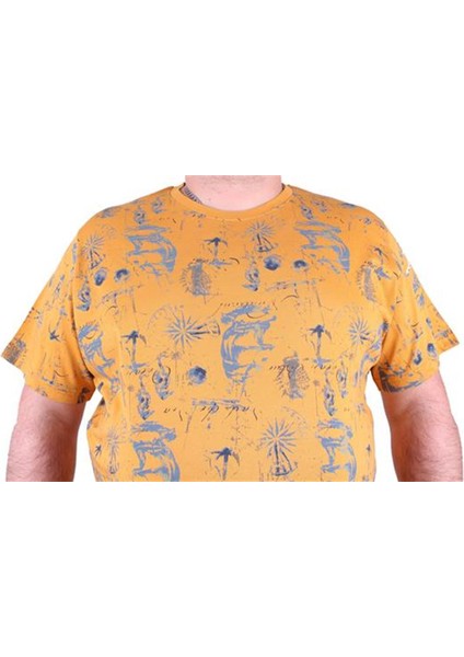 Büyük Beden Sıfır Yaka Tişört Compass Holiday 23151 Hardal indirimleri