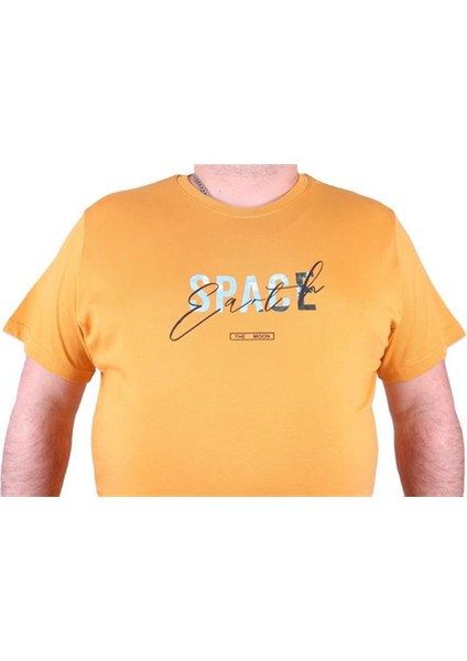 Büyük Beden Erkek Sıfır Yaka Tişört Space 23123 Hardal modelleri