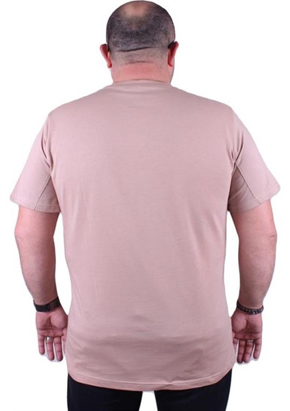 Büyük Beden Sıfır Yaka Tişört Tropical 23114 Bej fiyatları