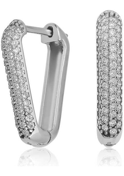 Gümüş Beyaz Taşlı Üçgen Küpe