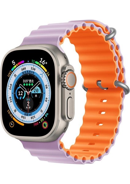 Apple Watch 38 40 41 42 44 45 49 MM Uyumlu Kordon Çift Renkli Ayarlanabilir Titanium Tokalı Şık Ocean Silicone Loop Strap