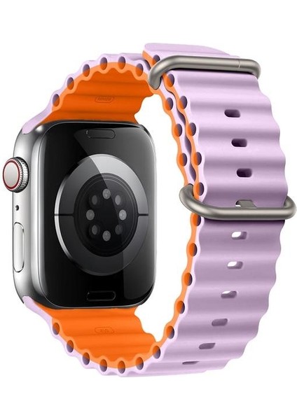 Apple Watch 38 40 41 42 44 45 49 MM Uyumlu Kordon Çift Renkli Ayarlanabilir Titanium Tokalı Şık Ocean Silicone Loop Strap