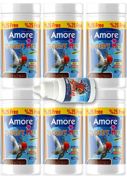 Goldy Mix Granules 6 Adet 125 ml Japon Balık Yemi ve Clear Akvaryum Su Berraklaştırıcı