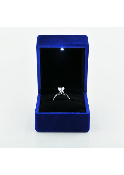 Işıklı Mavi Renk Kadife Yüzük ve Alyans Kutusu fiyatları