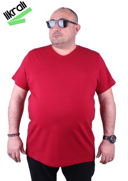 Mocgrande Erkek Büyük Beden Likralı Basic V Yaka Tişört 11170 Bordo fiyatları